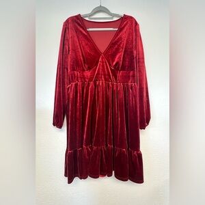 SHEIN Clasi Plus Lantern Sleeve Ruffle Hem Velvet Dress. Size 3x